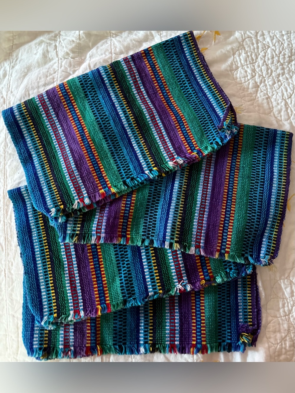 Set of 4 Artisan Woven Multicolor Striped napkins or smaller sized placemats